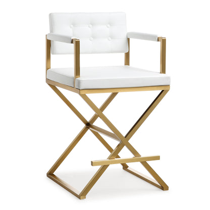 Director Performance Vegan Leather Stool with Gold Base - White / Counter Height