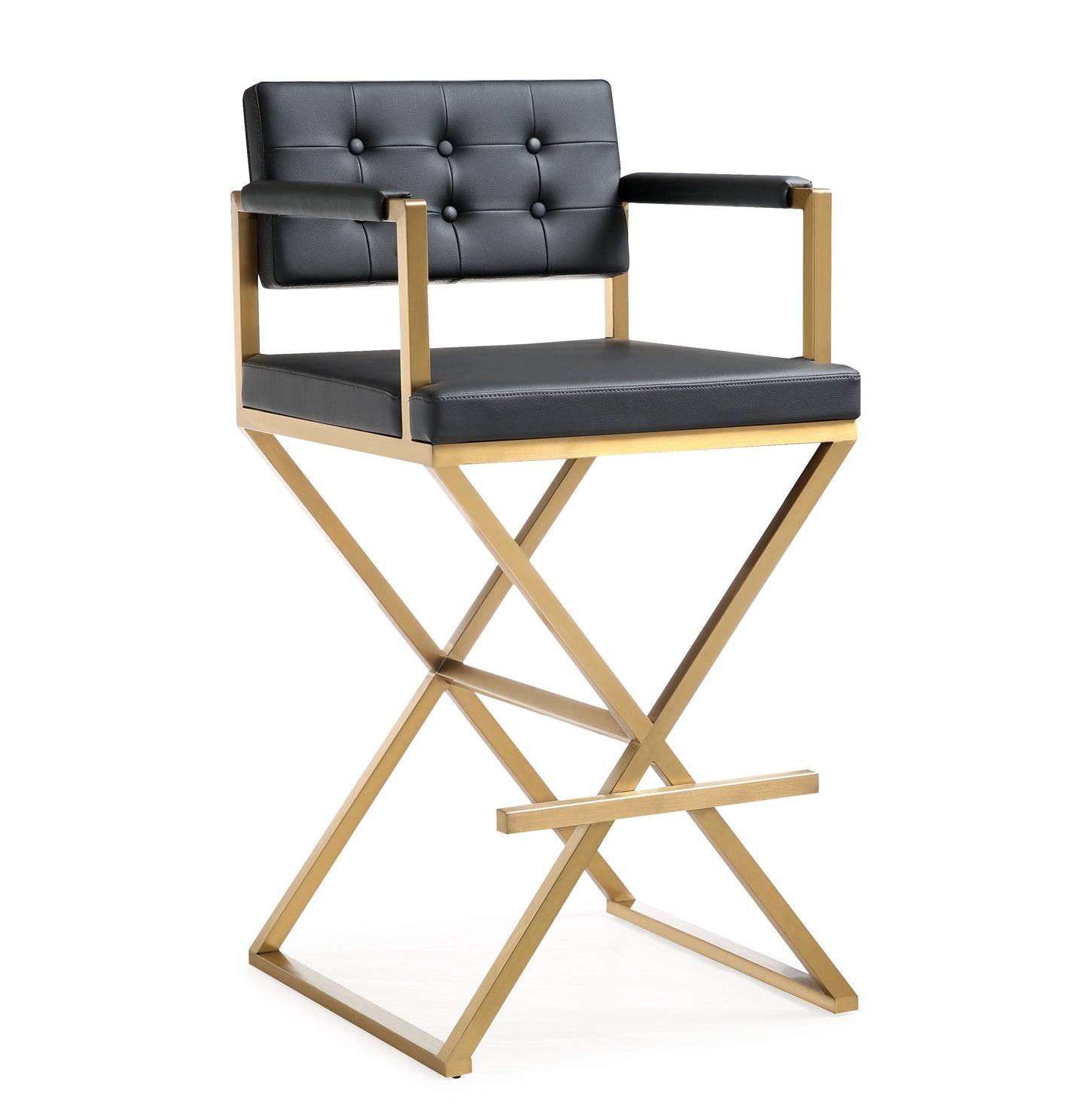 Director Performance Vegan Leather Stool with Gold Base - Black / Bar Height