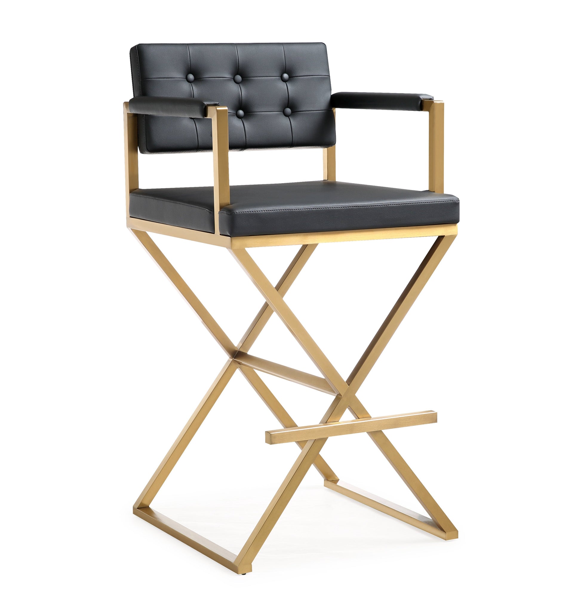 Director Performance Vegan Leather Stool with Gold Base - Black / Bar Height