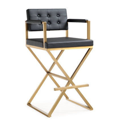 Director Performance Vegan Leather Stool with Gold Base - Black / Bar Height