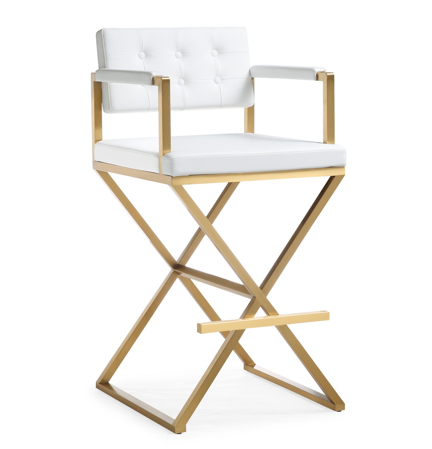 Director Performance Vegan Leather Stool with Gold Base - White / Bar Height