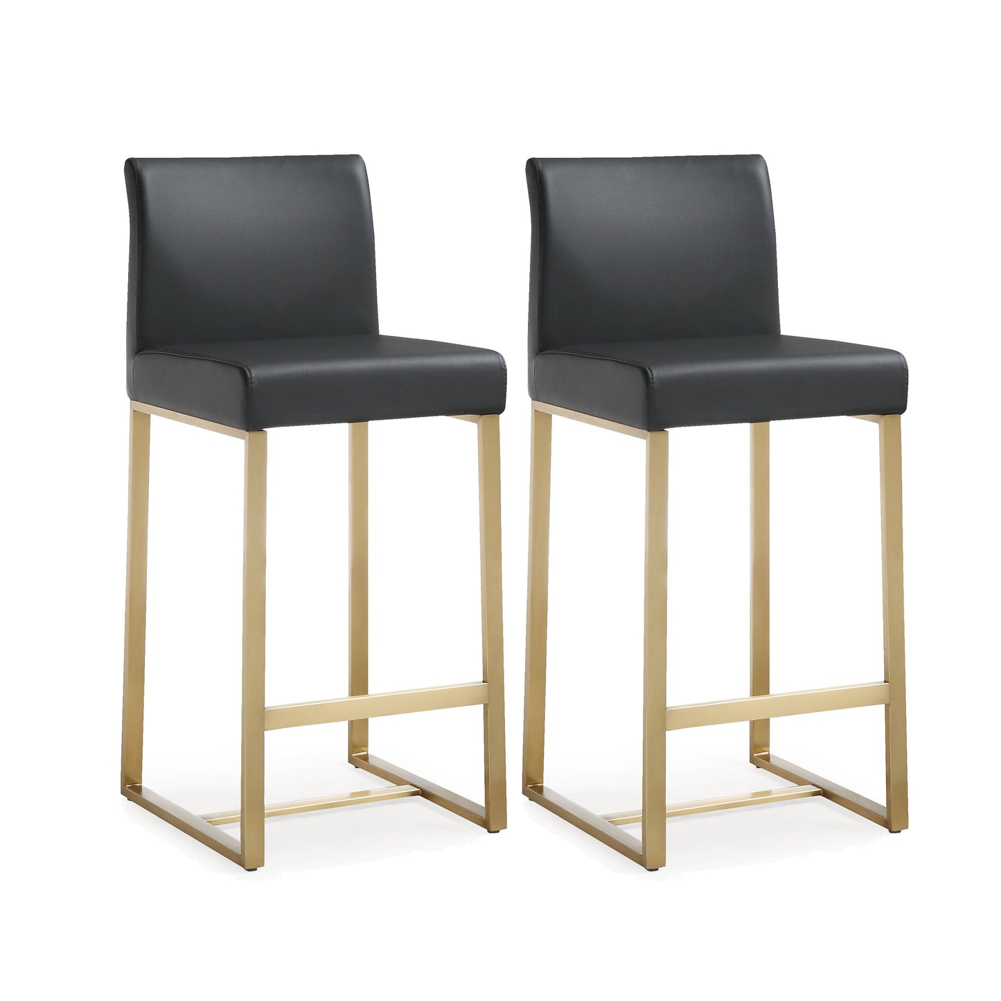 Denmark Performance Vegan Leather Stool with Gold Base - Set of 2 - Black / Counter Height