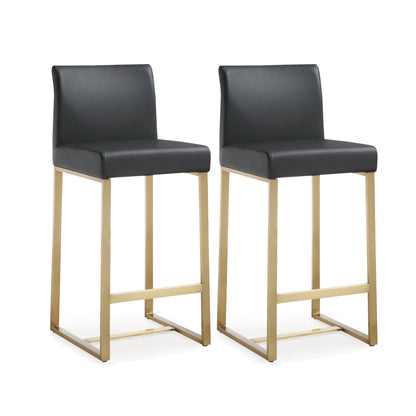Denmark Performance Vegan Leather Stool with Gold Base - Set of 2 - Black / Counter Height