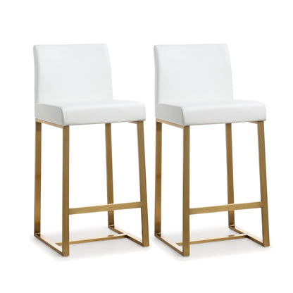 Denmark Performance Vegan Leather Stool with Gold Base - Set of 2 - White / Counter Height