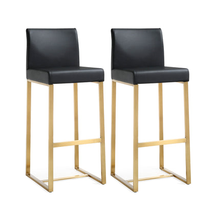 Denmark Performance Vegan Leather Stool with Gold Base - Set of 2 - Black / Bar Height
