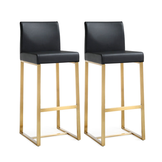 Denmark Performance Vegan Leather Stool with Gold Base - Set of 2 - Black / Bar Height