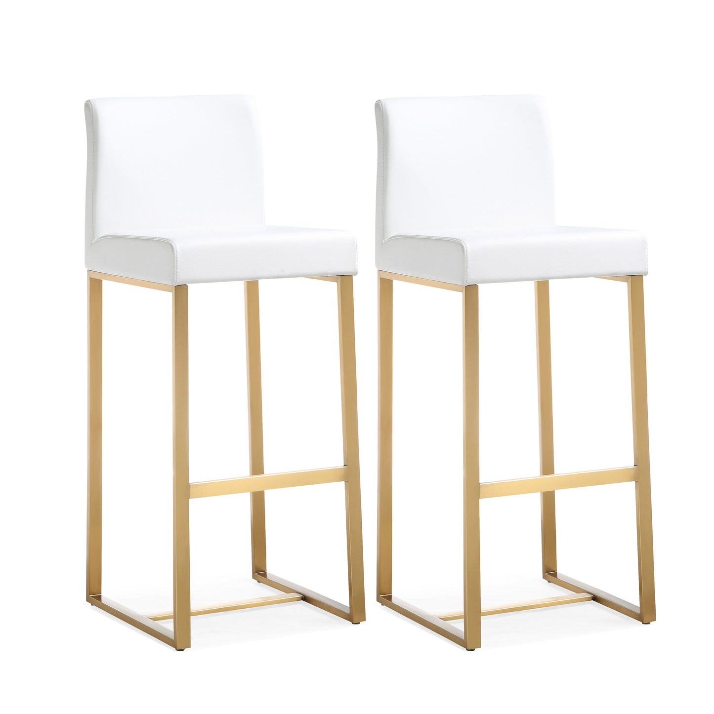 Denmark Performance Vegan Leather Stool with Gold Base - Set of 2 - White / Bar Height