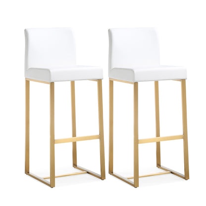 Denmark Performance Vegan Leather Stool with Gold Base - Set of 2 - White / Bar Height