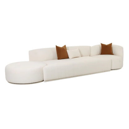 Fick 144" 3-Piece Cream Performance Boucle Chaise Modular Sofa