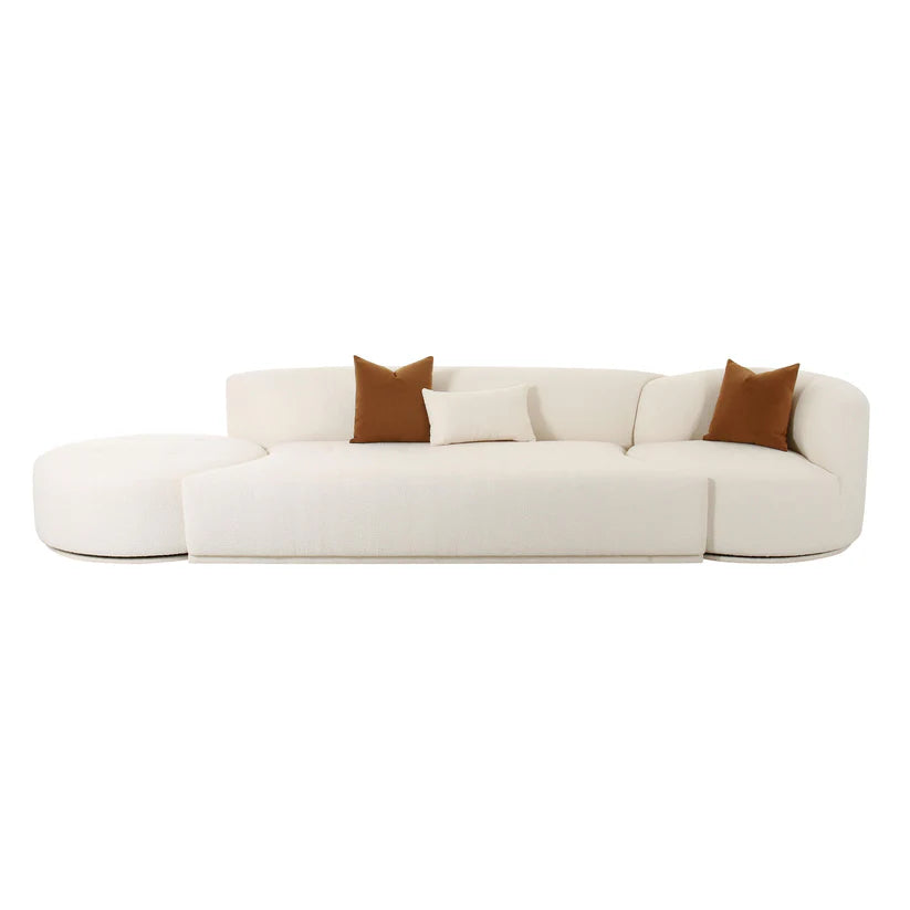 Fick 144" 3-Piece Cream Performance Boucle Chaise Modular Sofa