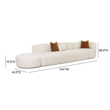Fick 144" 3-Piece Cream Performance Boucle Chaise Modular Sofa