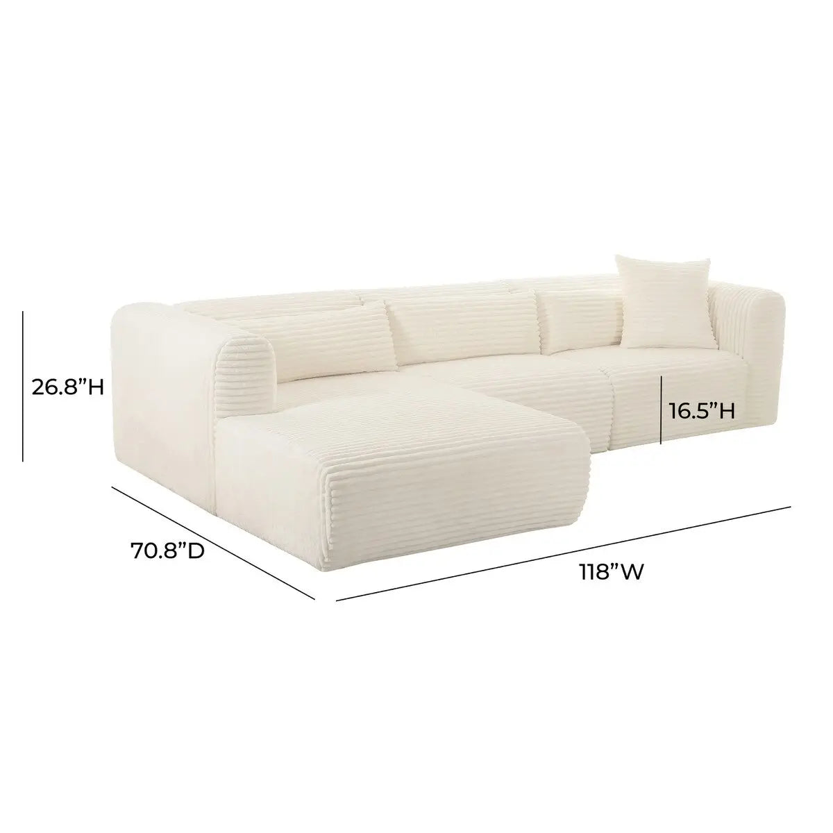 Fluffy Oversized Cream Corduroy Modular LAF Sectional