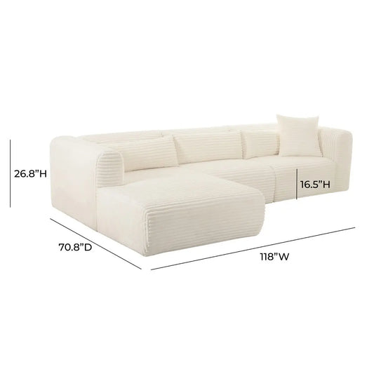 Fluffy Oversized Cream Corduroy Modular LAF Sectional