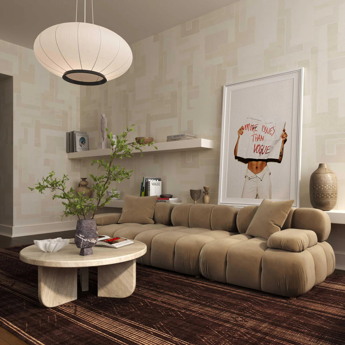 Calliope 118" Cafe Au Lait Performance Velvet Modular Sofa