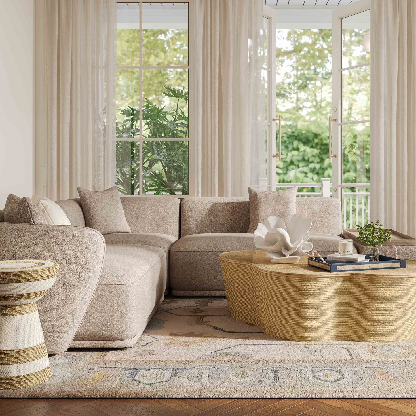 Sylvie 4-Piece Cream Performance Boucle Chaise Sectional