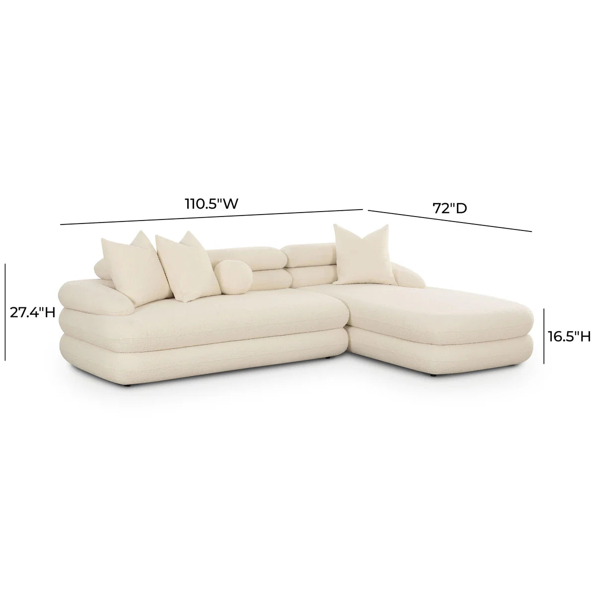 Lulu L-Shape Sectional Sofa with Right Chaise | Cream Bouclé