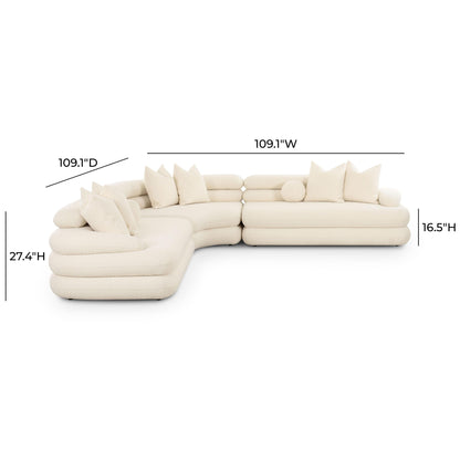 Lulu 3-Piece Cream Performance Boucle Modular Curved L-Sectional