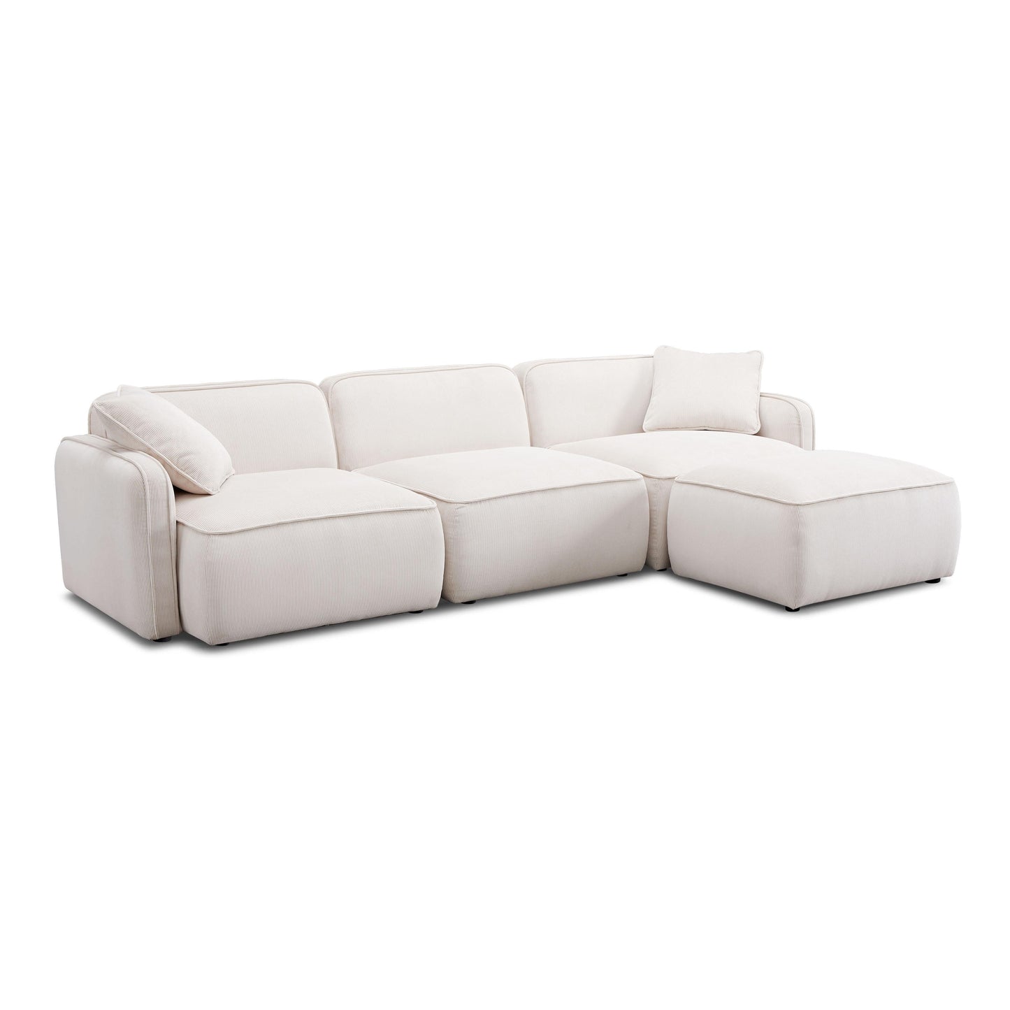 Travie 4-Piece Performance Corduroy Velvet Modular Sectional - White Sand