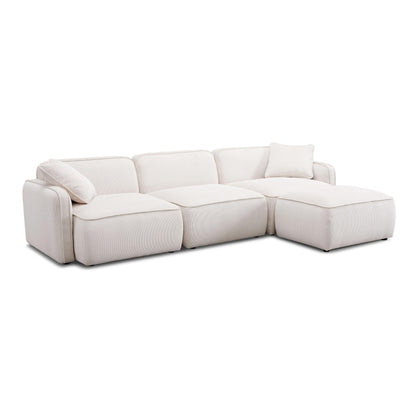 Travie 4-Piece Performance Corduroy Velvet Modular Sectional - White Sand