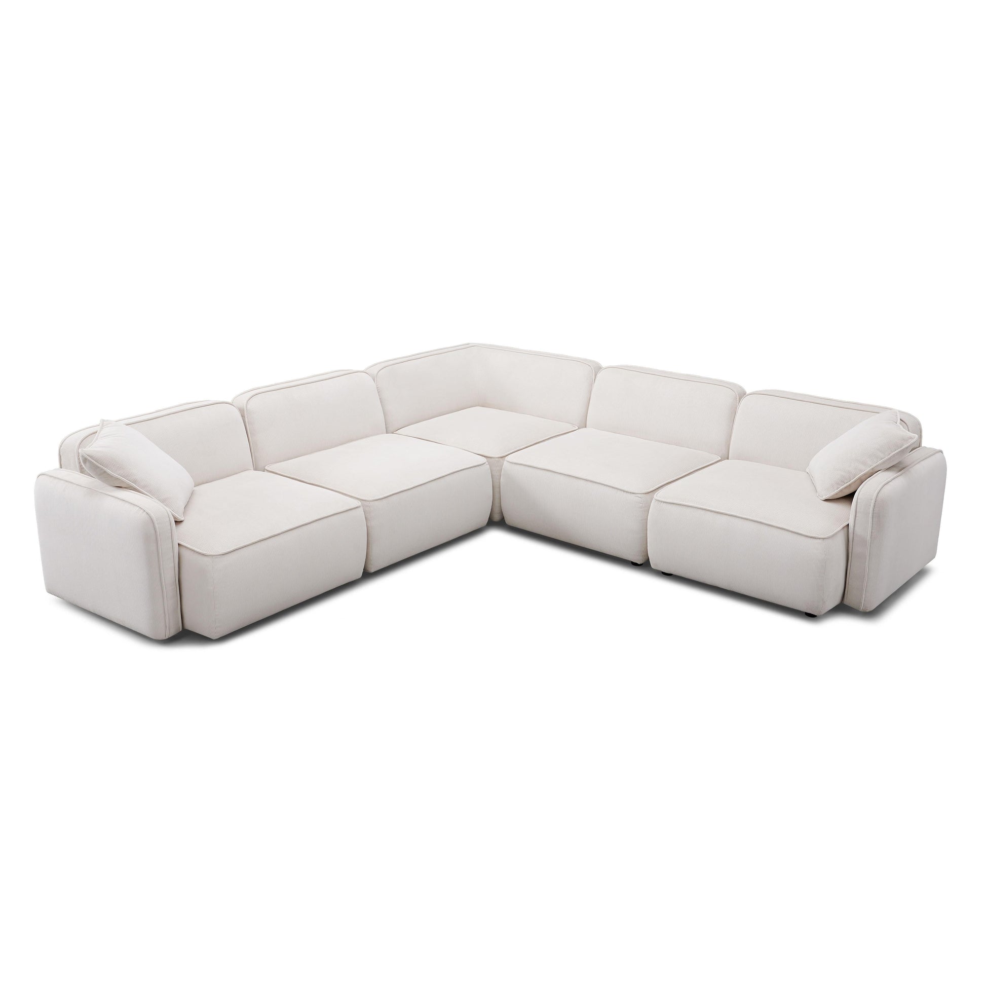 Travie 5-Piece Performance Corduroy Velvet Modular L-Sectional - White Sand