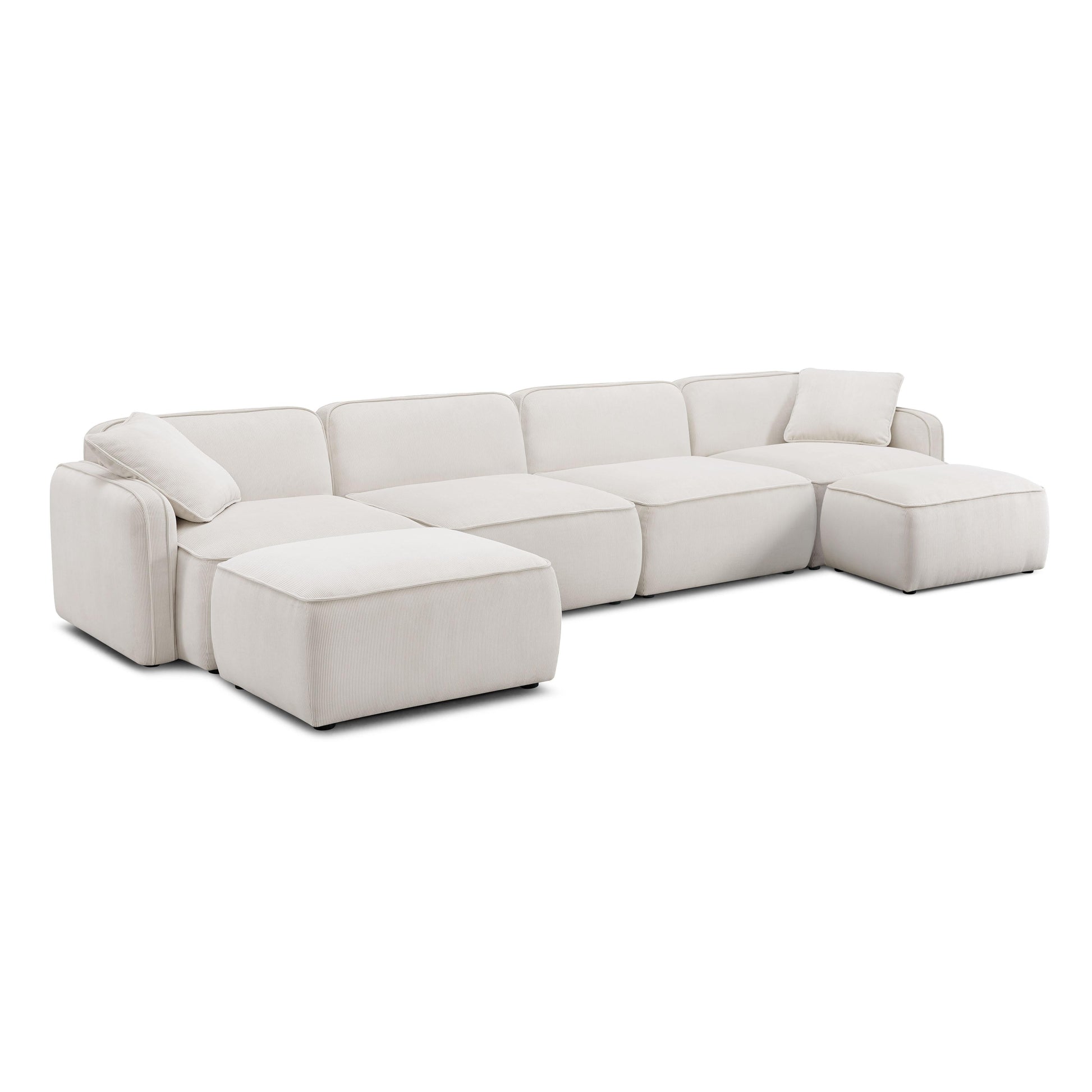 Travie 6-Piece Performance Corduroy Velvet Modular U-Sectional - White Sand
