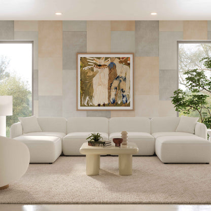 Travie 6-Piece Sand Upcycled Performance Linen Modular U-Sectional