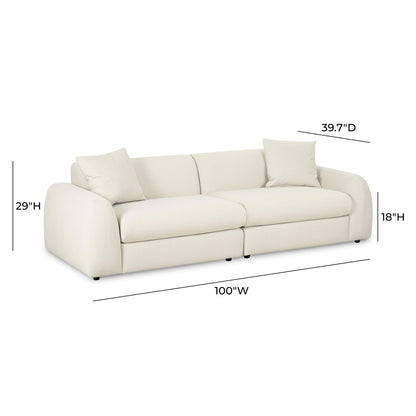 Kourtney 100" Cream Performance Faux Mohair Sofa