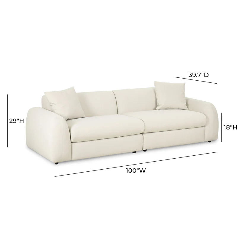 Kourtney 100" Cream Faux Mohair Sofa