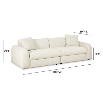 Kourtney 100" Cream Faux Mohair Sofa