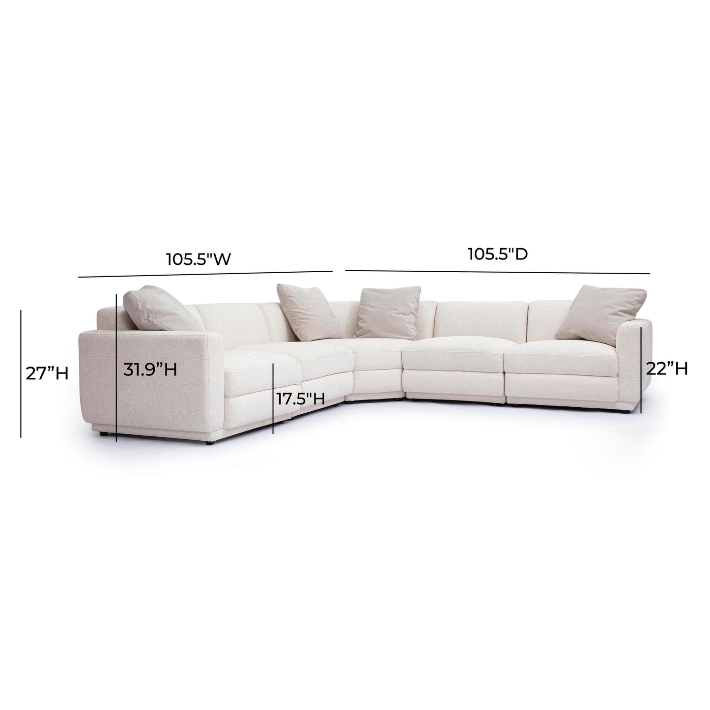 Perry 5-Piece Cream Performance Chenille Modular L-Sectional
