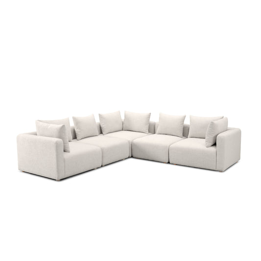 Hangover 5-Piece Contract-Grade Textured Fabric Modular L-Sectional - Cream
