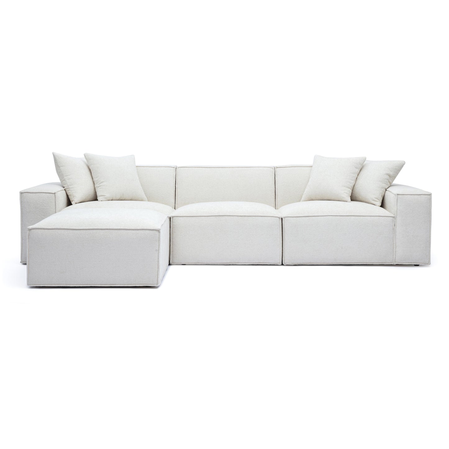 Mindy 4-Piece Performance Chenille Basketweave Modular Sectional - Cream
