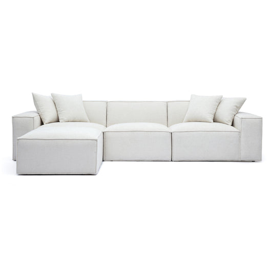 Mindy 4-Piece Performance Chenille Basketweave Modular Sectional - Cream