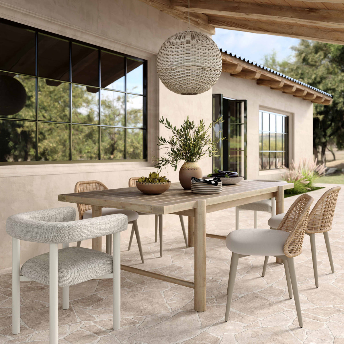 Jackie Cream Textured Contract-Grade Fabric Outdoor Dining Chair
