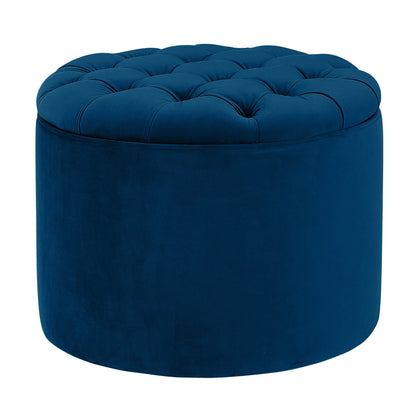 Queen Performance Velvet Round Storage Ottoman - Navy