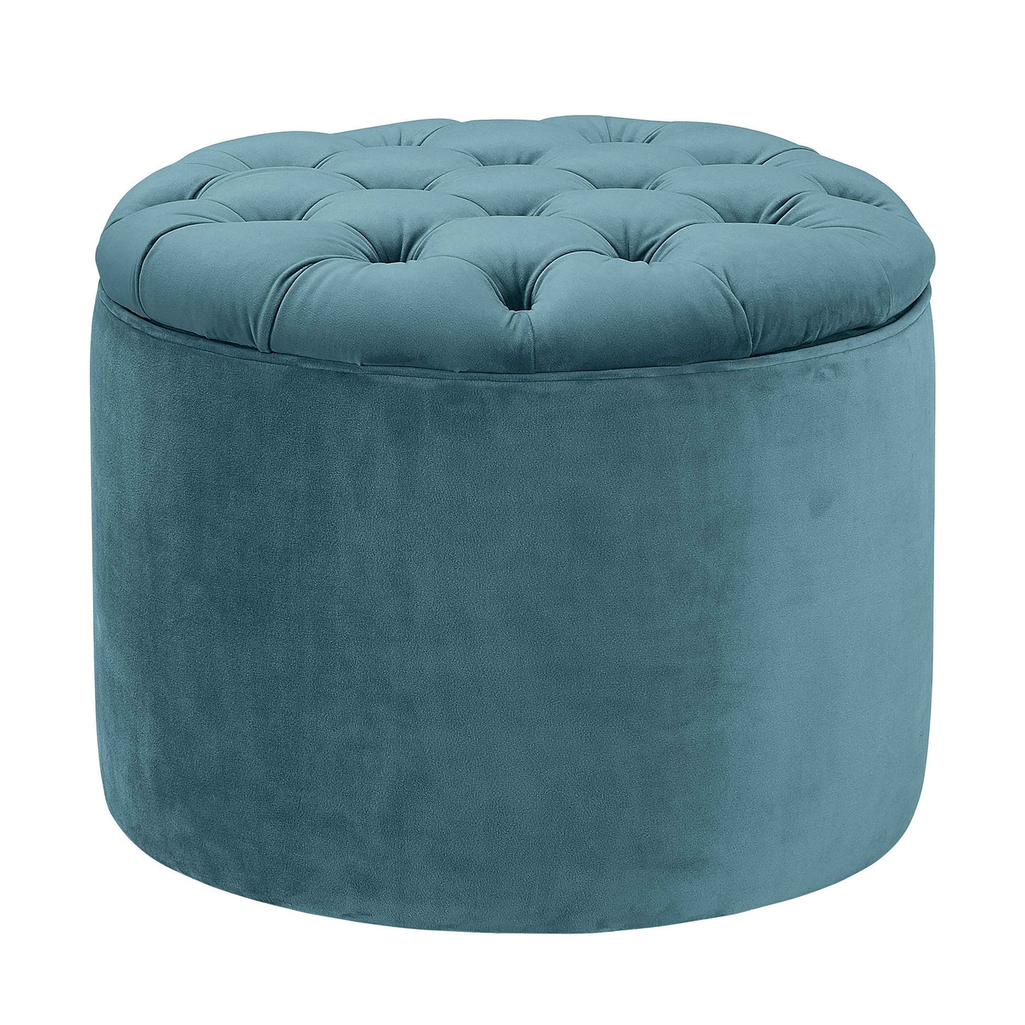 Queen Performance Velvet Round Storage Ottoman - Sea Blue