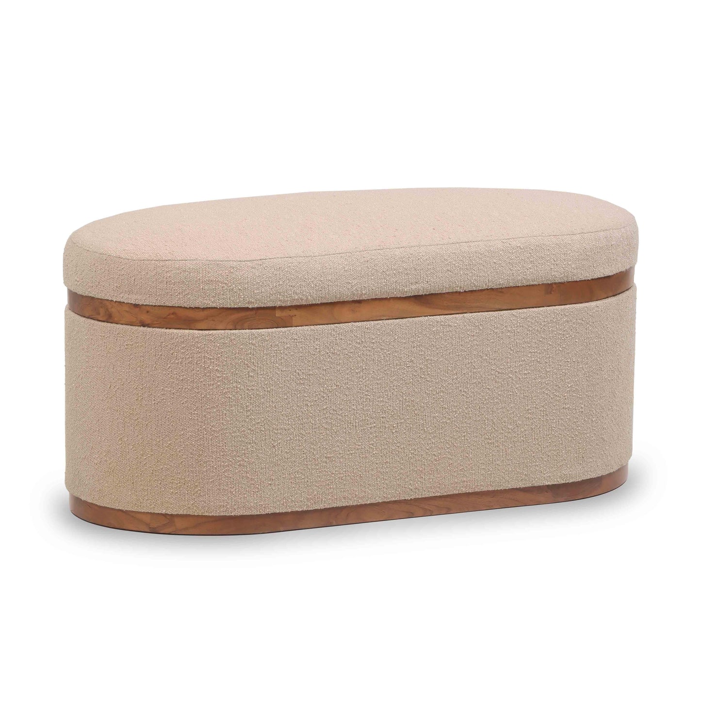 Olivier 41" Boucle Oval Storage Ottoman - Ivory