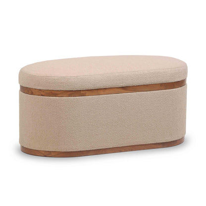 Olivier 41" Boucle Oval Storage Ottoman - Ivory