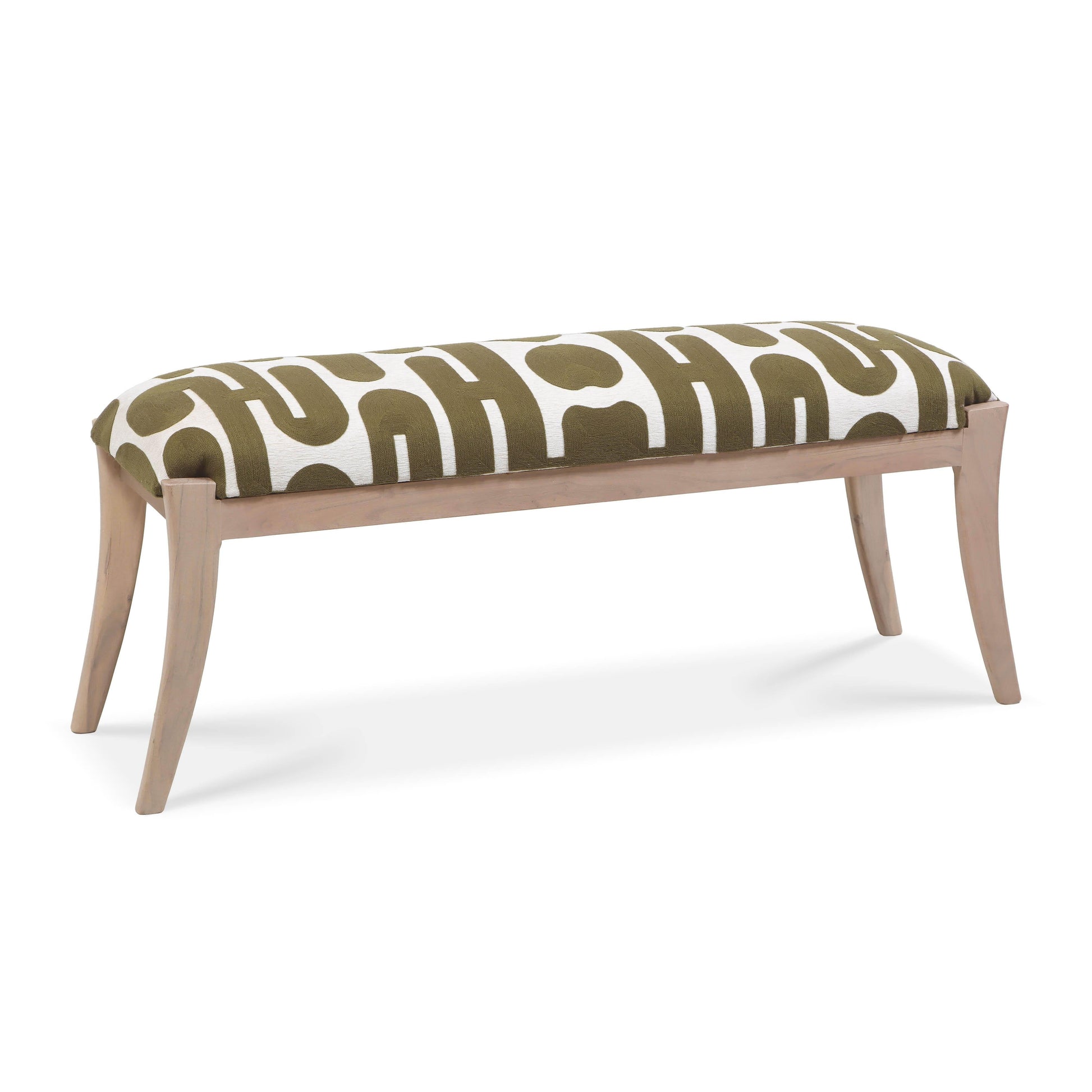 Arielle 48" Olive &amp; White Embroidered Bench - Default Variant