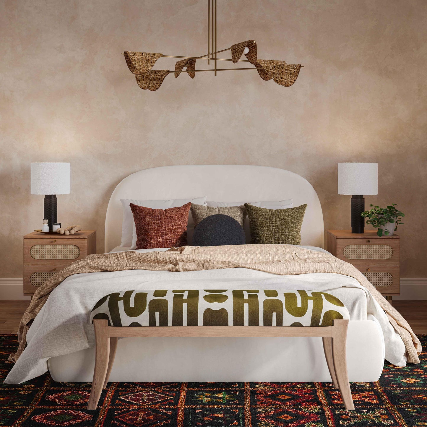 Arielle 48" Olive &amp; White Embroidered Bench
