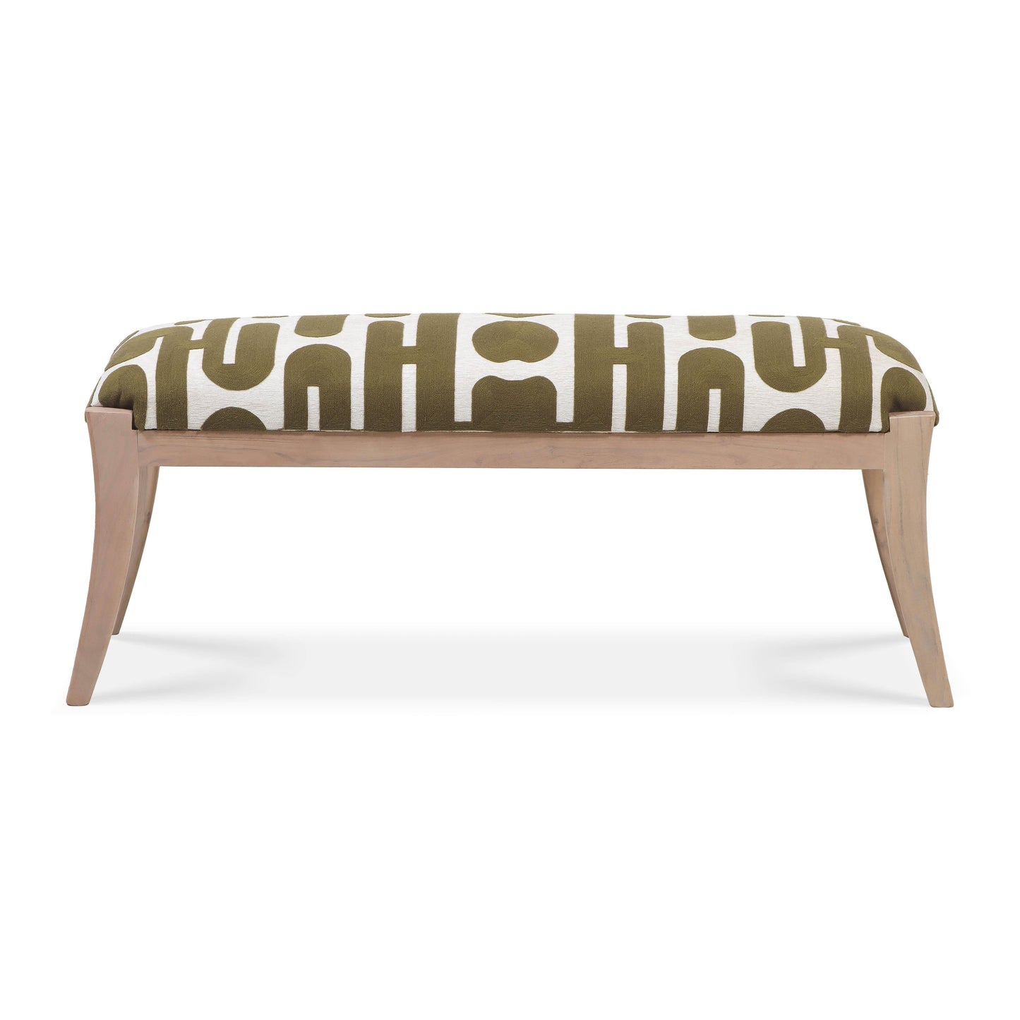 Arielle 48" Olive &amp; White Embroidered Bench