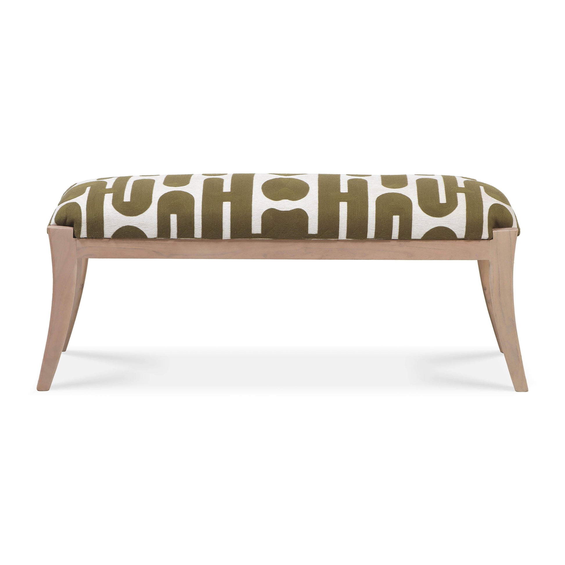 Arielle 48" Olive &amp; White Embroidered Bench