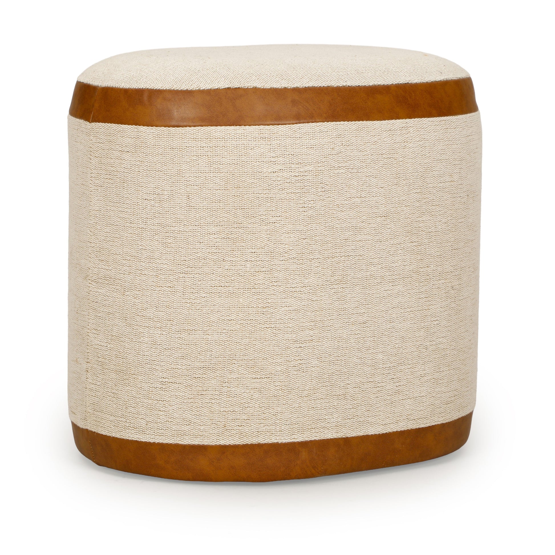 Huche Cotton Jute and Vegan Leather Oval Contract-Grade Pouf