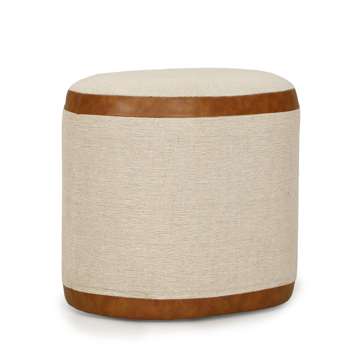 Huche Cotton Jute and Vegan Leather Oval Contract-Grade Pouf - Default Variant
