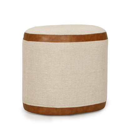 Huche Cotton Jute and Vegan Leather Oval Contract-Grade Pouf - Default Variant