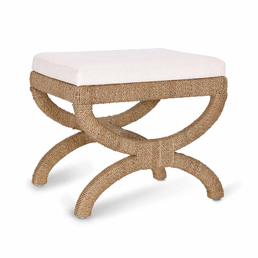 Kappa Cream Contract-Grade Fabric and Natural Seagrass Accent Stool - Default Variant