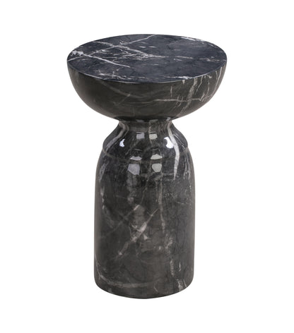 Rue Faux Marble Indoor / Outdoor Round Side Table - Black