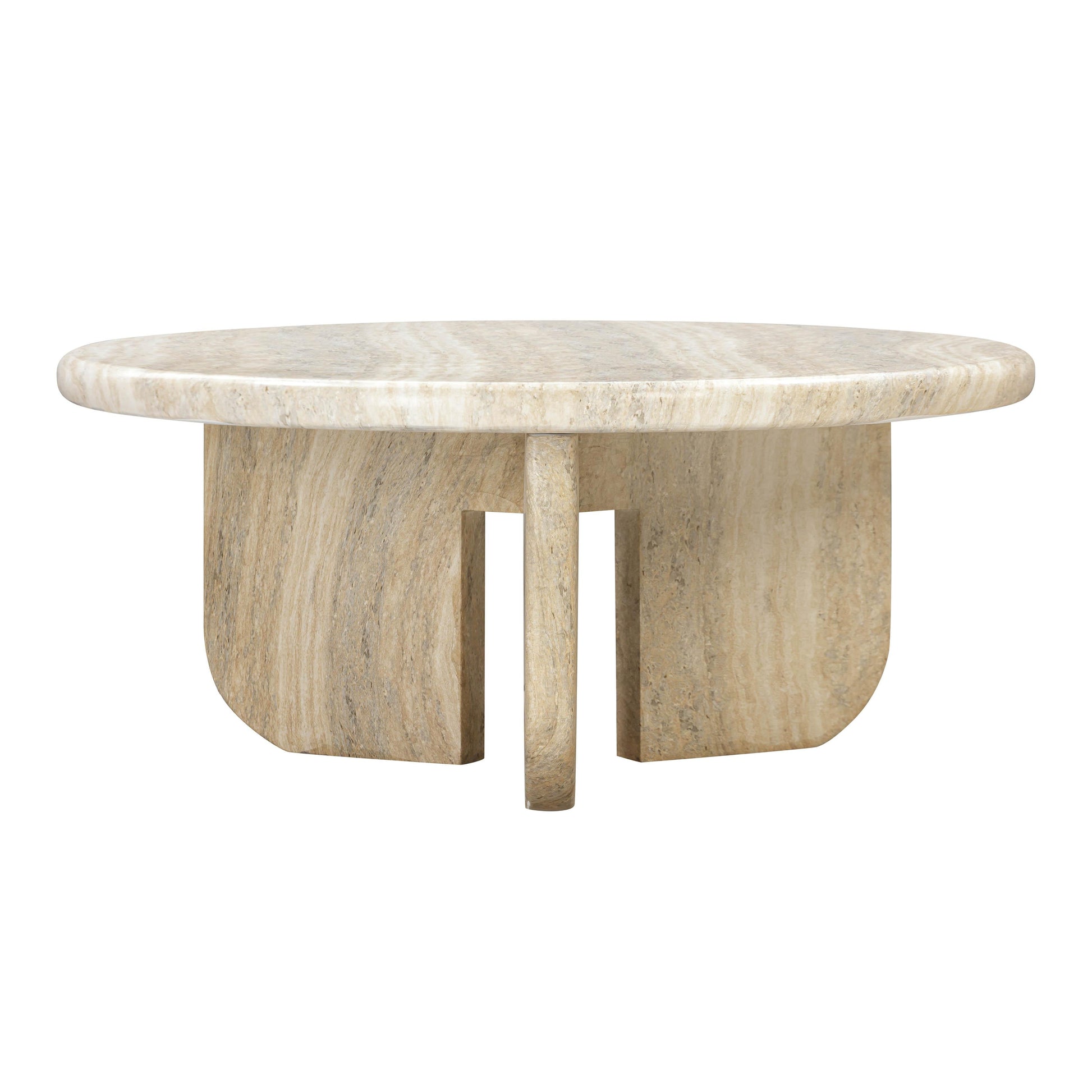 Patrizia 36" Faux Travertine Concrete Indoor / Outdoor Round Coffee Table - Default Variant