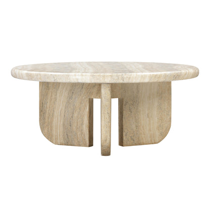 Patrizia 36" Faux Travertine Concrete Indoor / Outdoor Round Coffee Table - Default Variant