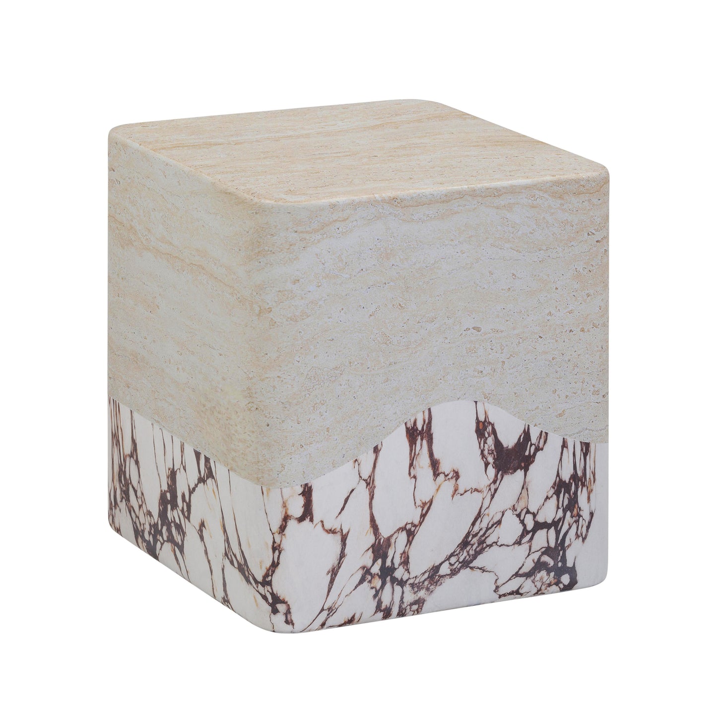 Brut Faux Travertine &amp; Breccia Concrete Indoor/Outdoor Side Table - Default Variant